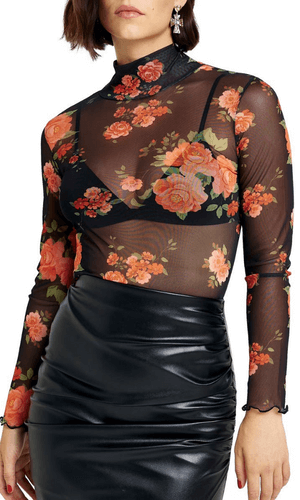 Floral Lettuce Edge Mesh Top