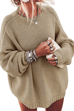 Women's Oversized Sweaters Batwing Sleeve Mock Neck Jumper Tops Chunky Knit Pullover Sweater