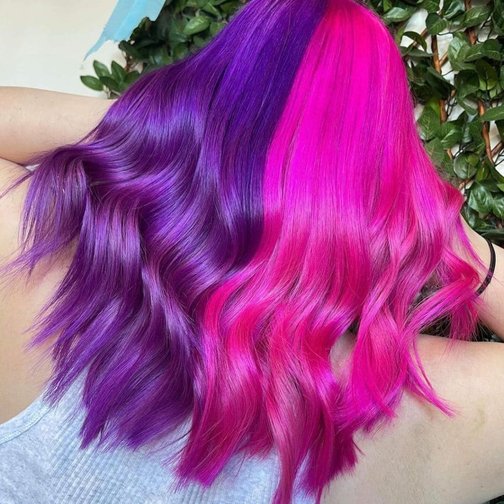 purple and pink split hair dye