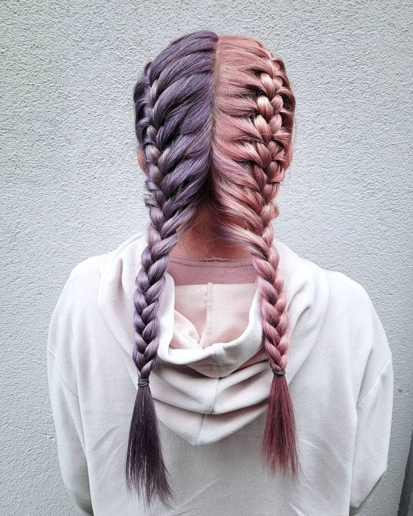 brown and purple hair split dye