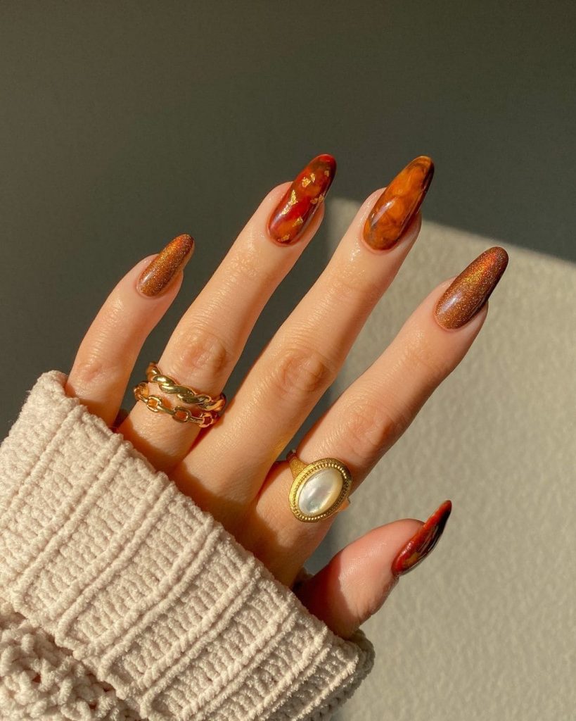 Brown Marble Polish nails