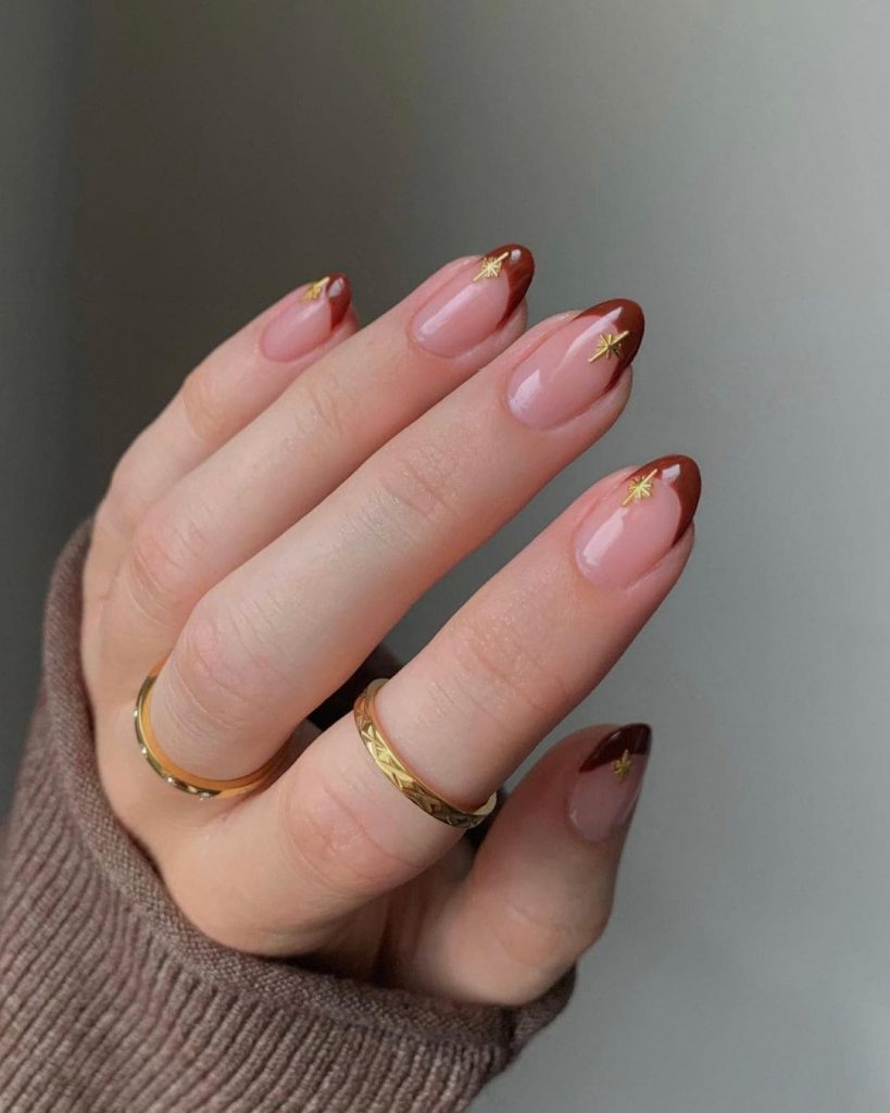 Brown French gold flakes  Nails