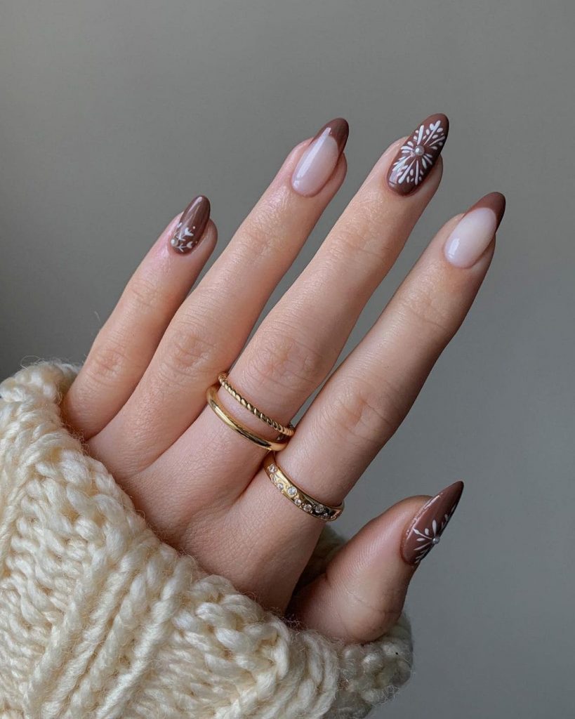 Brown Floral Fireworks Nails