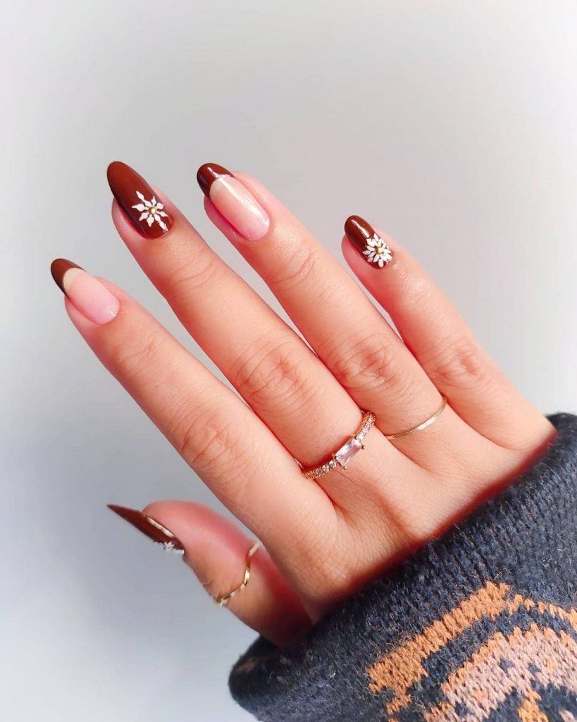 Floral Brown Nail Design