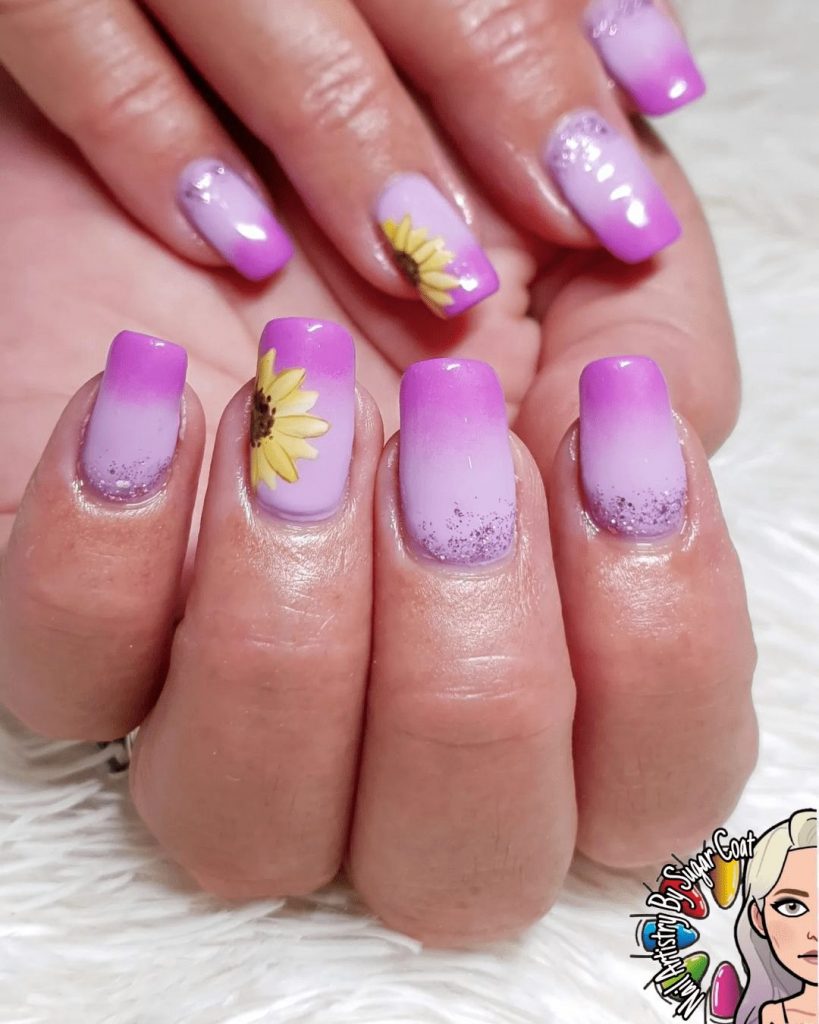 Light Purple Sunflower Acrylic Nails