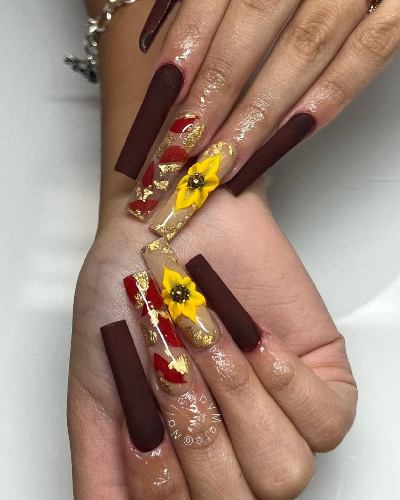 Dark Brown Sunflower Nail