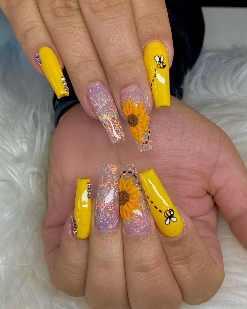 Long Yellow Transparent Sunflower Nail