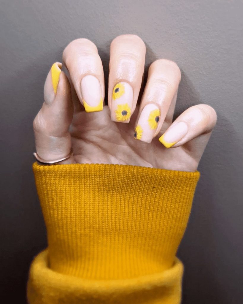 French Sunflower Nail Art