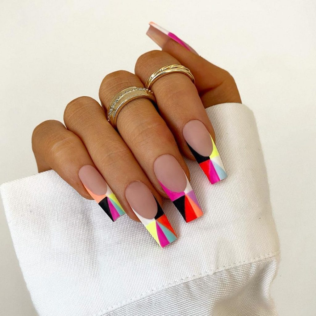 Abstract Plaid bright summer Nails