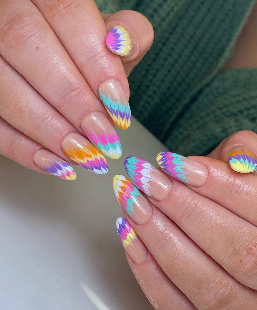 tie dye multi colored bright summer nails