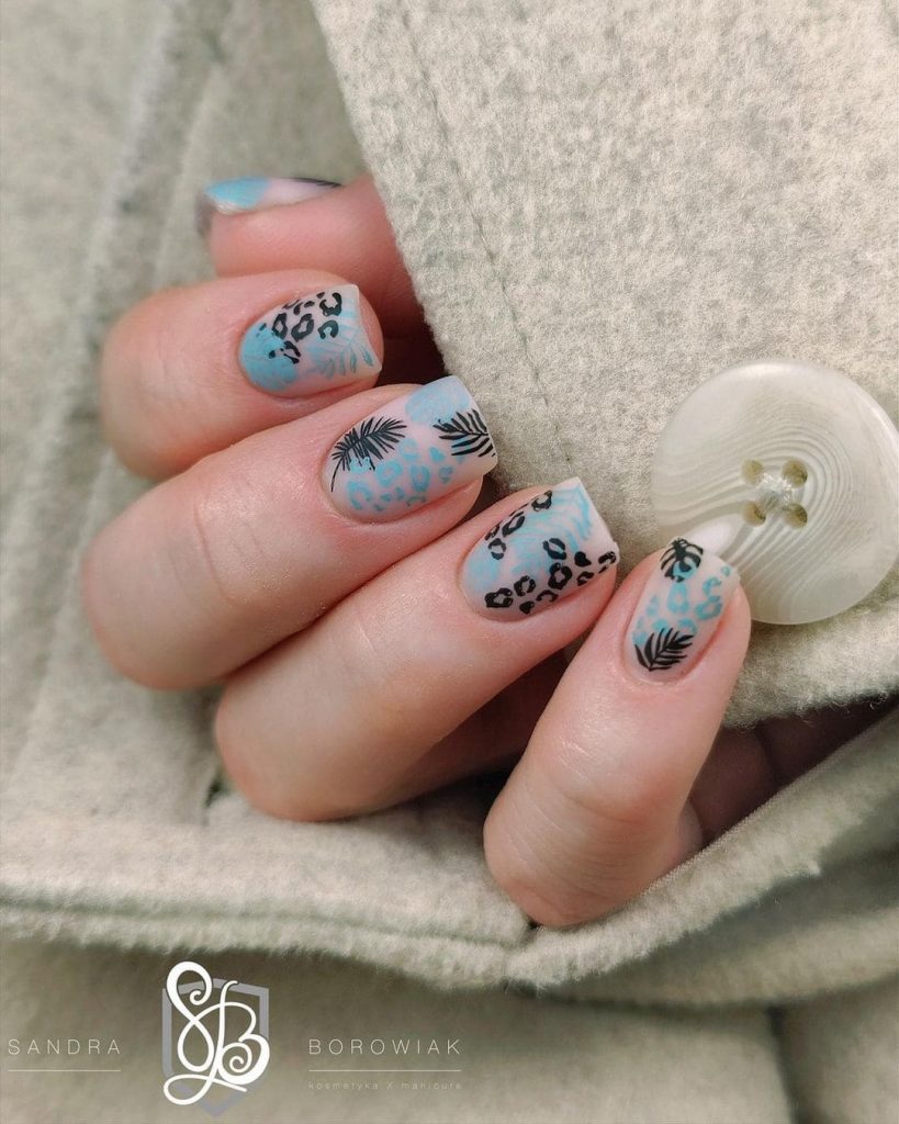 blue coconut tree nail design