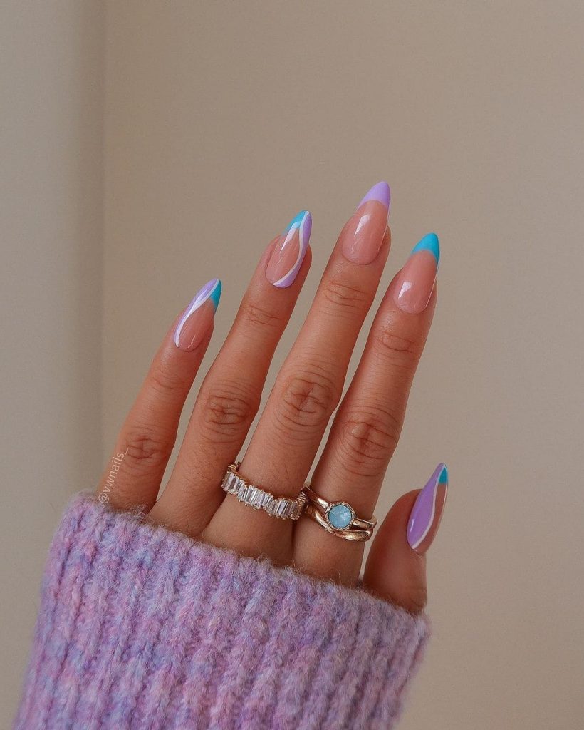 pastel with blue and purple french spring nails