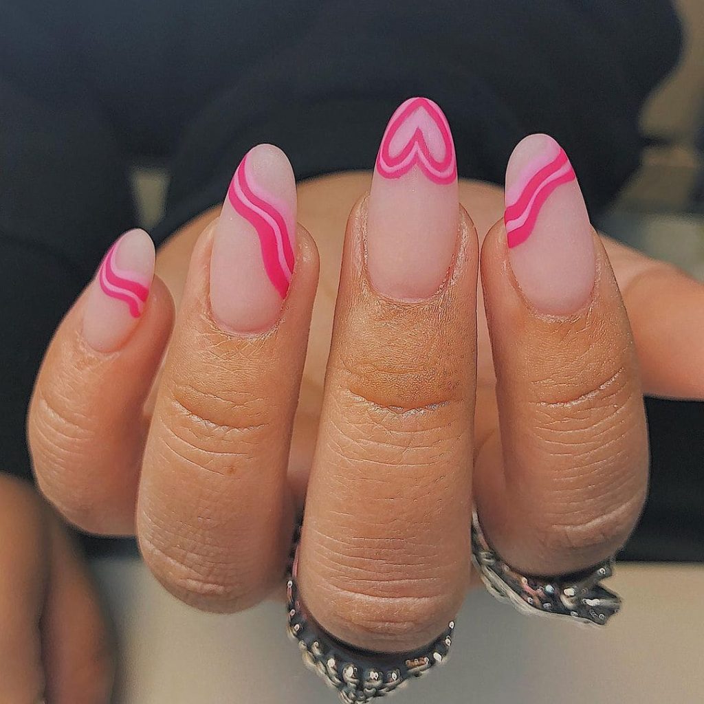 Class Nude Swirl Almond Pink Nails