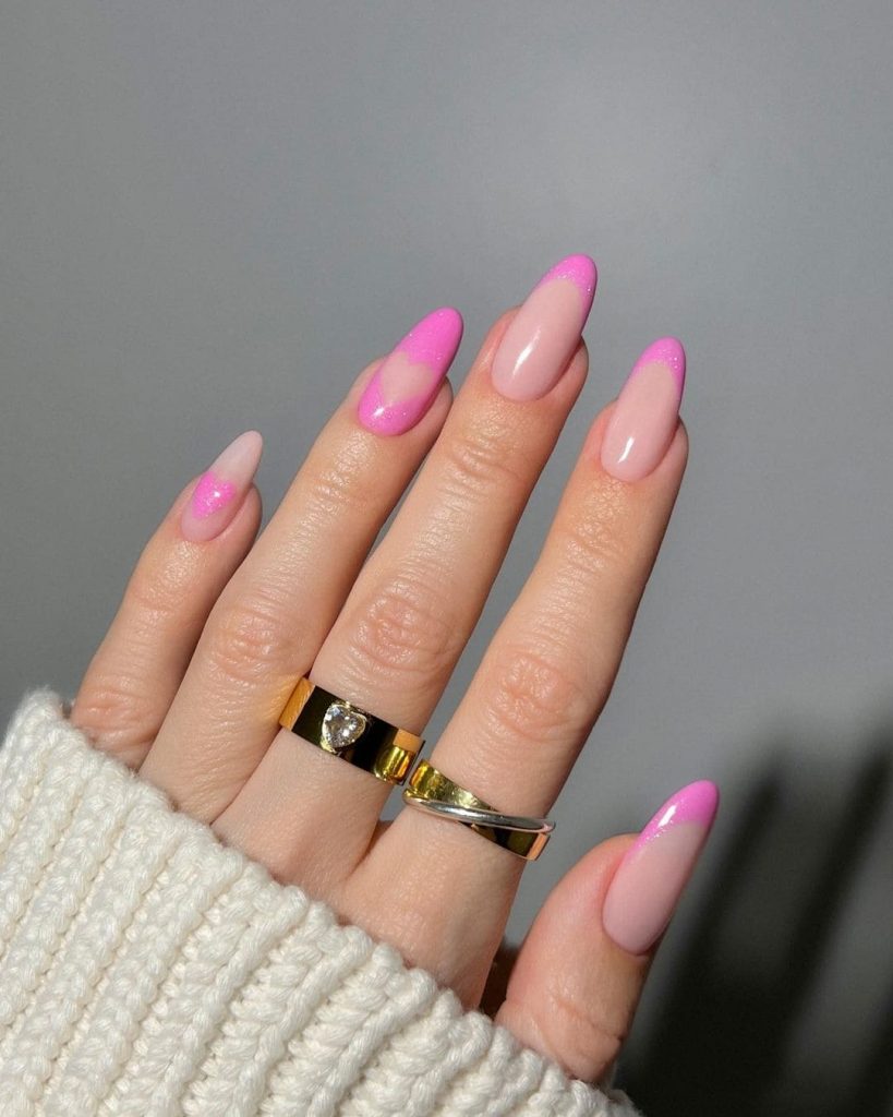 Cute Pink Heart Manicure Look
