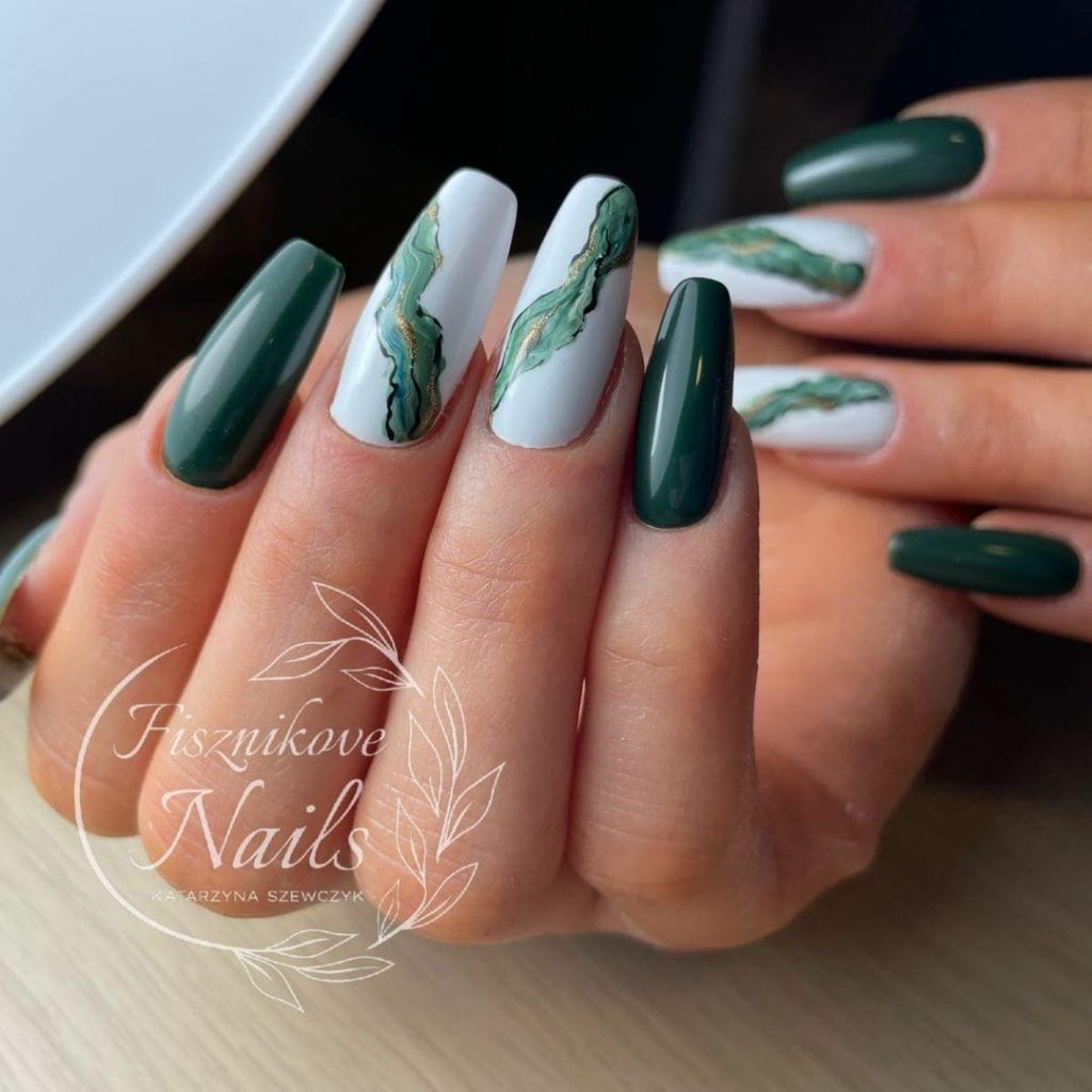 Marble Green With White Nails