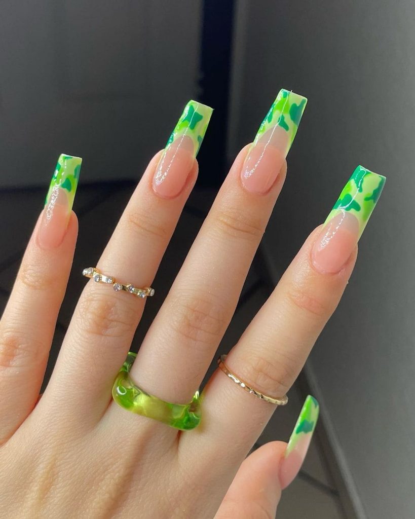 Creative Green Camo Nail-Art Design