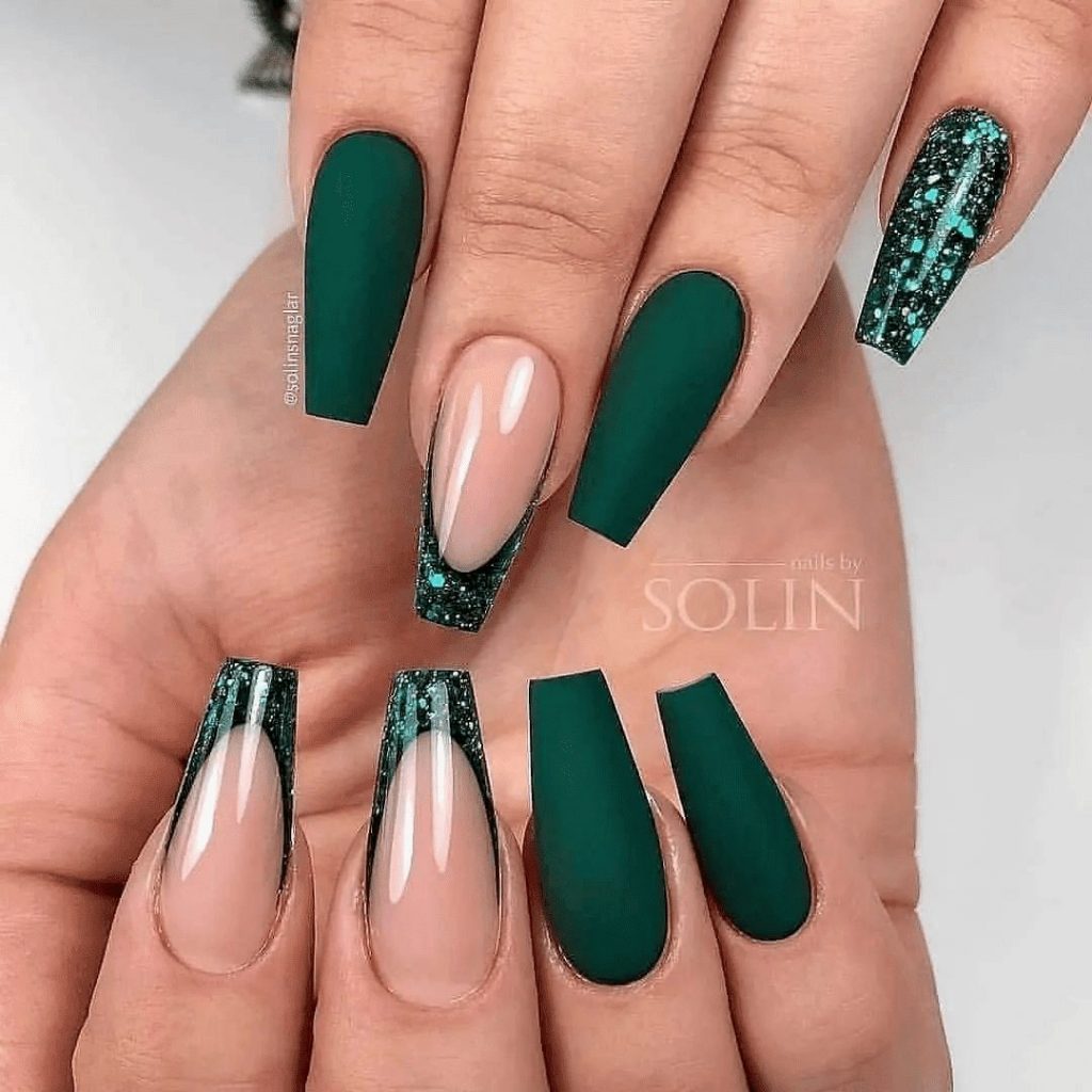 Matte With Glitter Coffin Nails