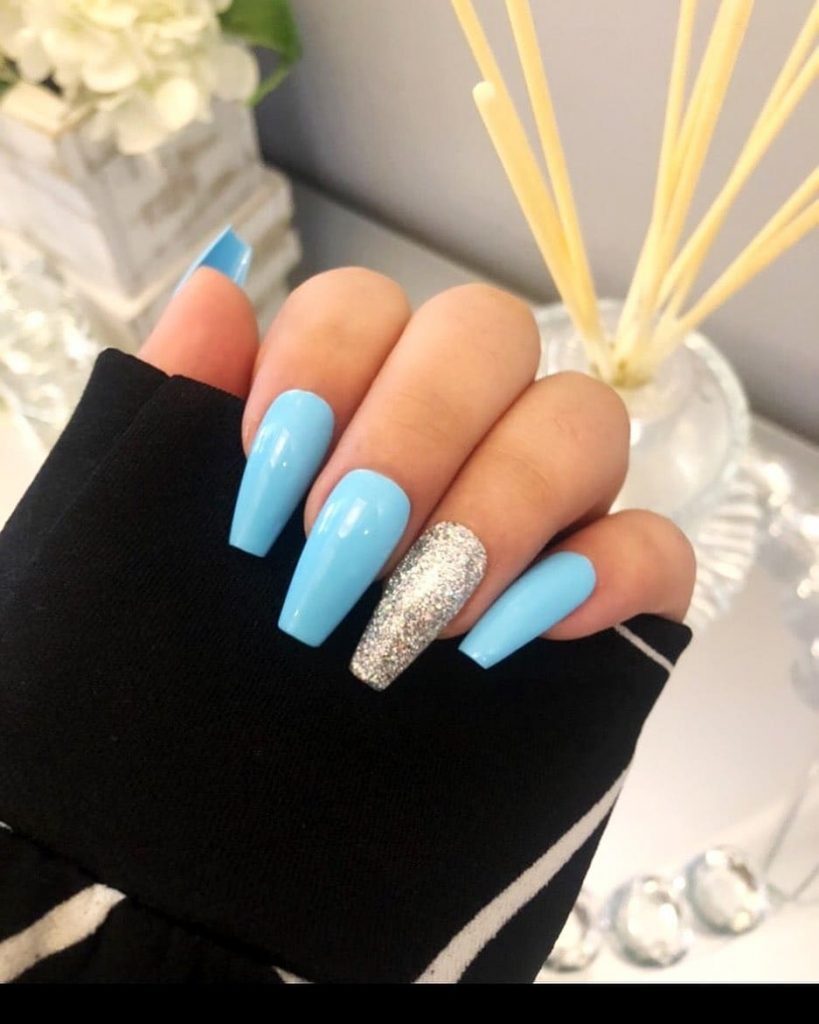 Baby Blue With Sparkly Nails