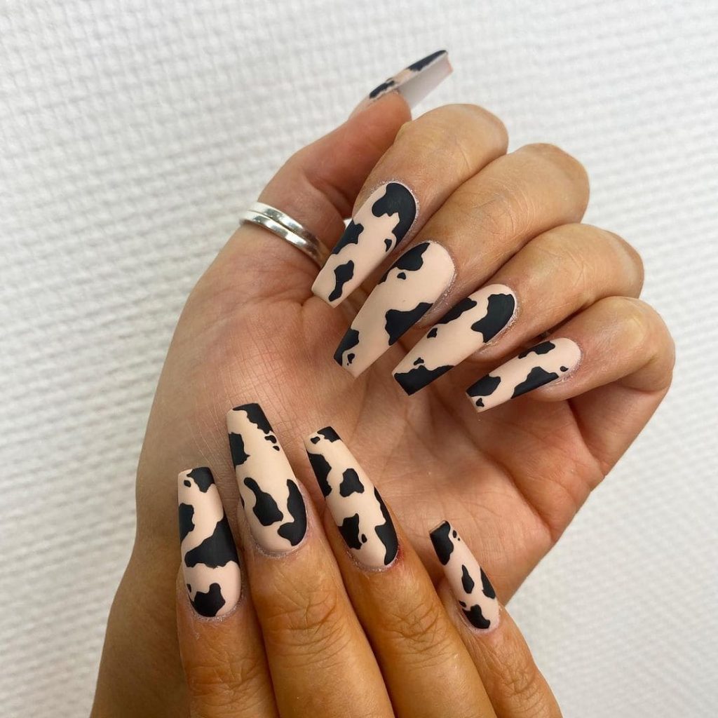 Matte Cow Print Nails