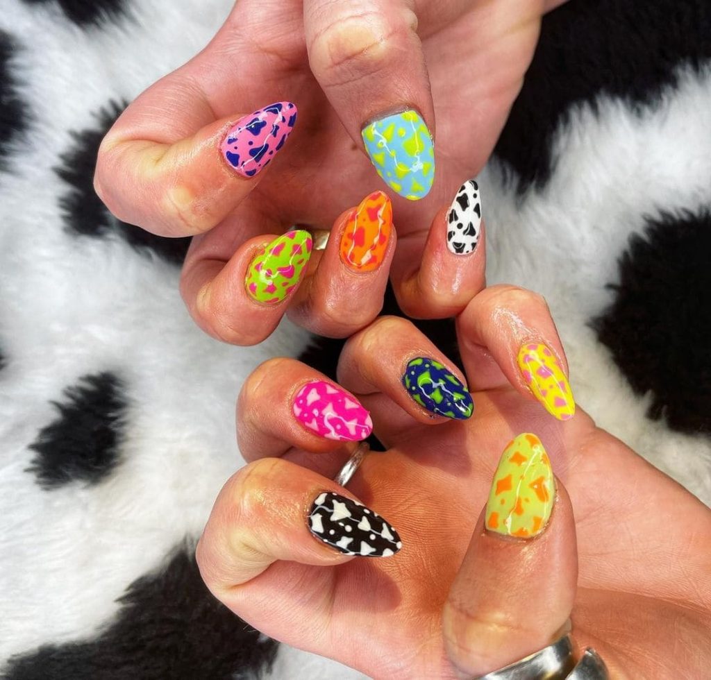 Rainbow Cow Print Nails 