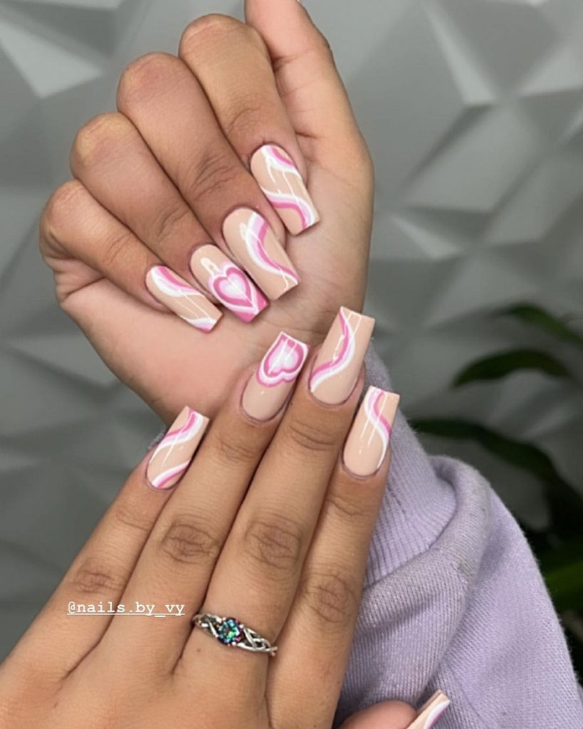 This Pink Heart French nail design will be a sexy choice for this valentine