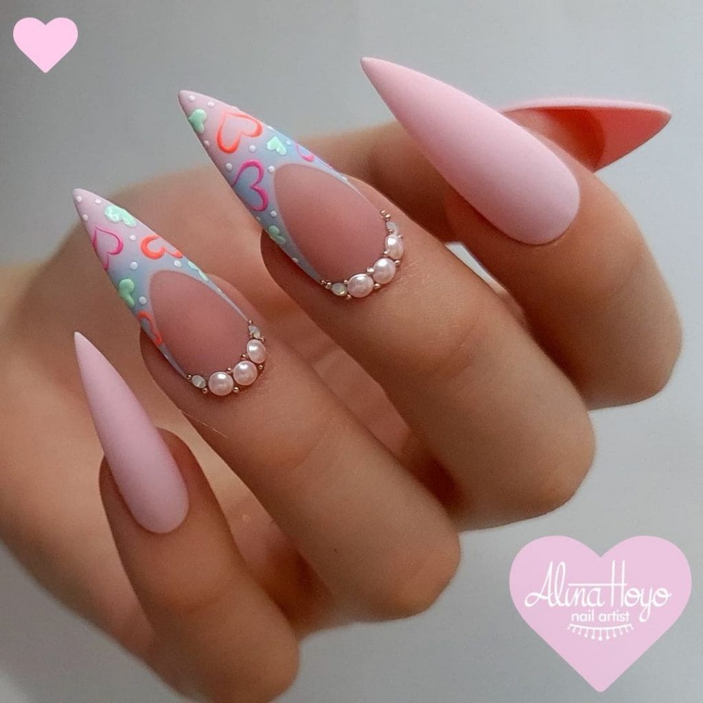 This nail design will be perfect for heart nail lovers