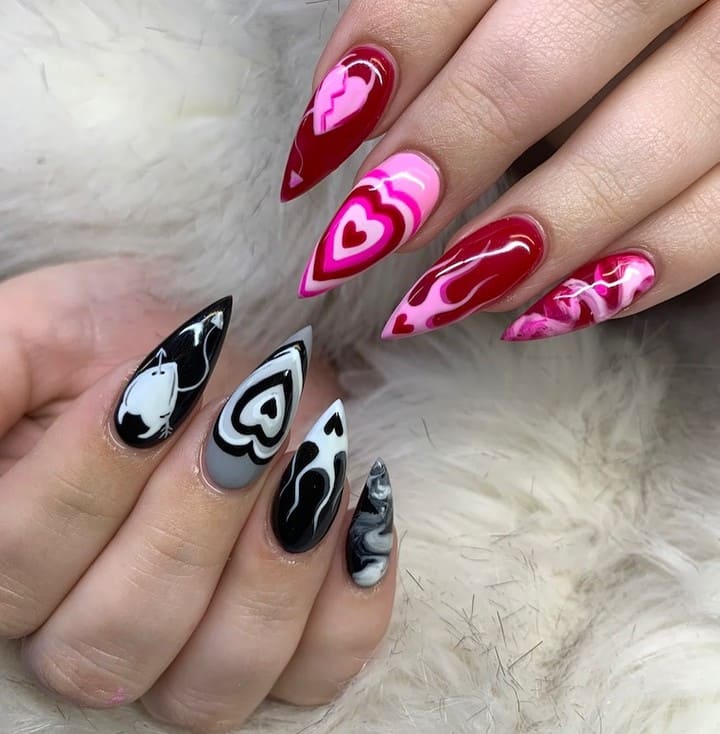 With a mix of hearts, French design and attractive colors, you will get your simple heart nail design just as you wish
