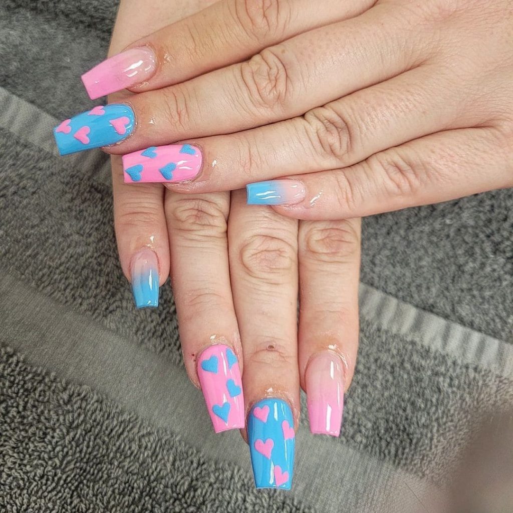 This beautiful heart nail design will give your fingernails a glow