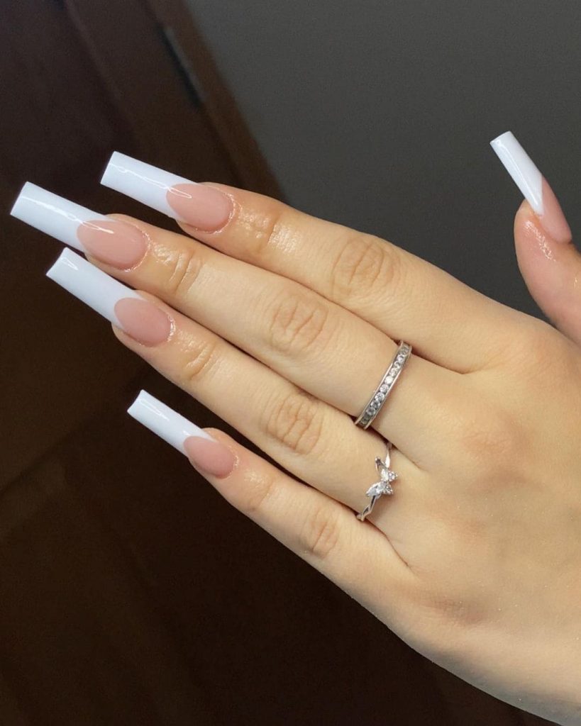 French Tip Coffin Nails