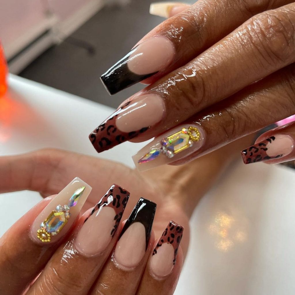 Brown Coffin Nails With Prints