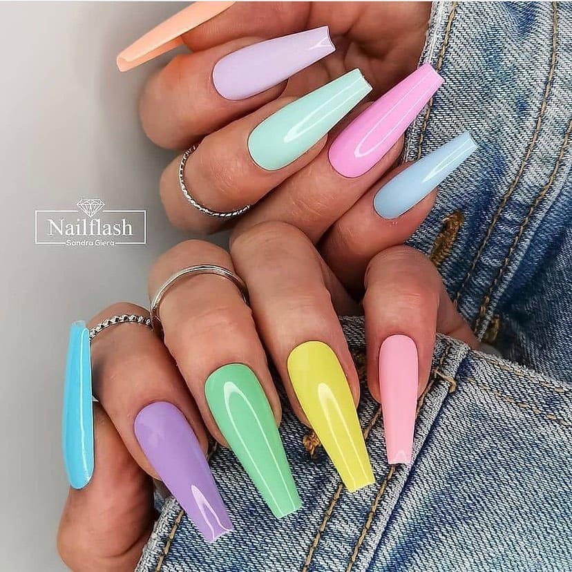 Pastel Coffin Nails Long Idea