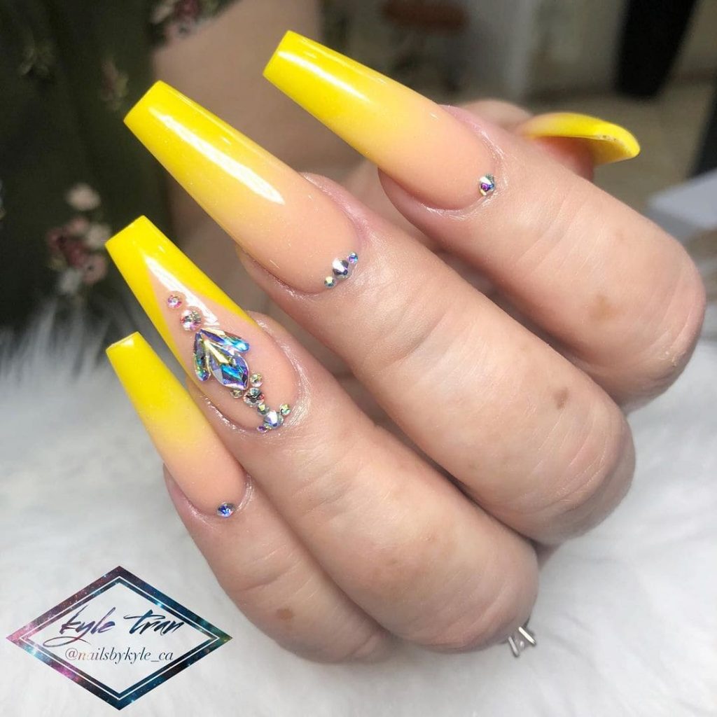 Yellow Coffin Nails Manicure
