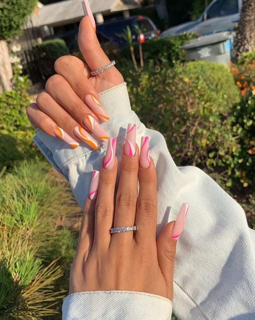 Pink & Orange Coffin Nails