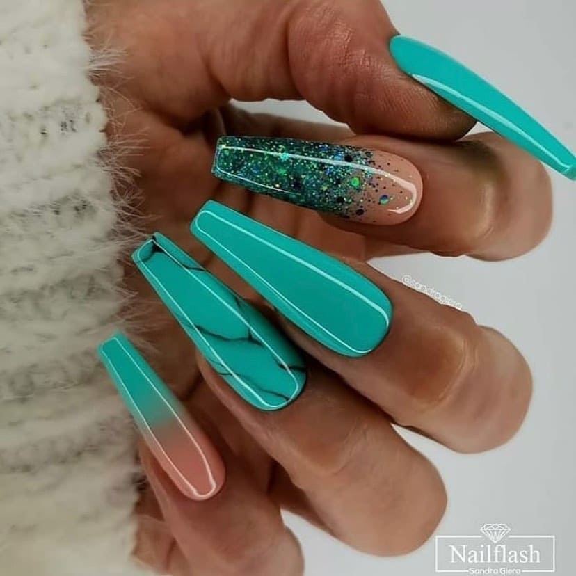 Green Mint Coffin Nails