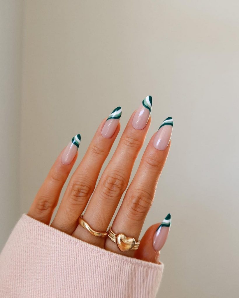 sage green abstract nails, swirl nails, green nails, matcha nails, press on nails
