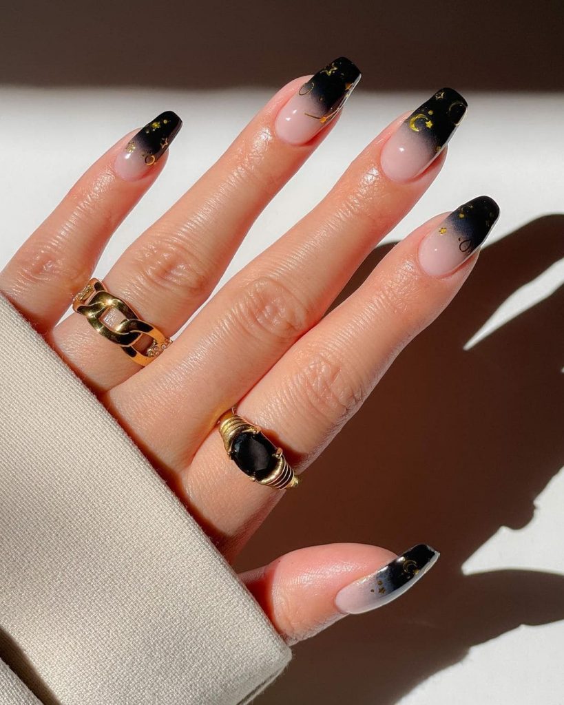  These Black with Gold Flakes will Inspire you Christmas nail colors
